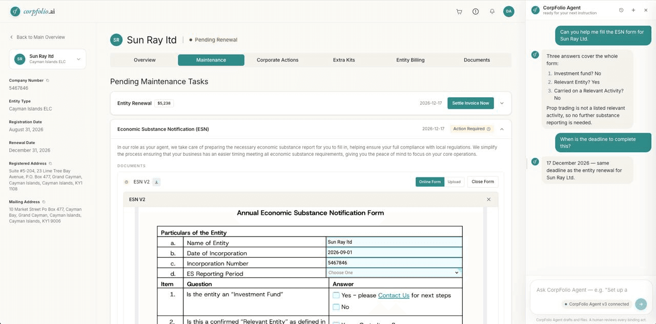CorpFolio Agent chat — AI co-worker conversation modal